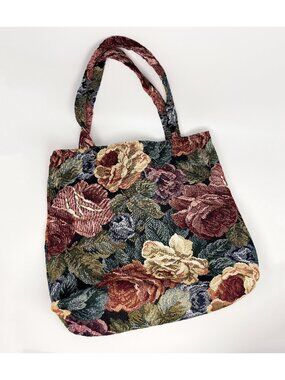 Vintage floral woven tapestry tote bag